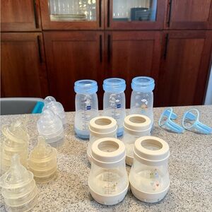 Blue and White Baby Bottles Set